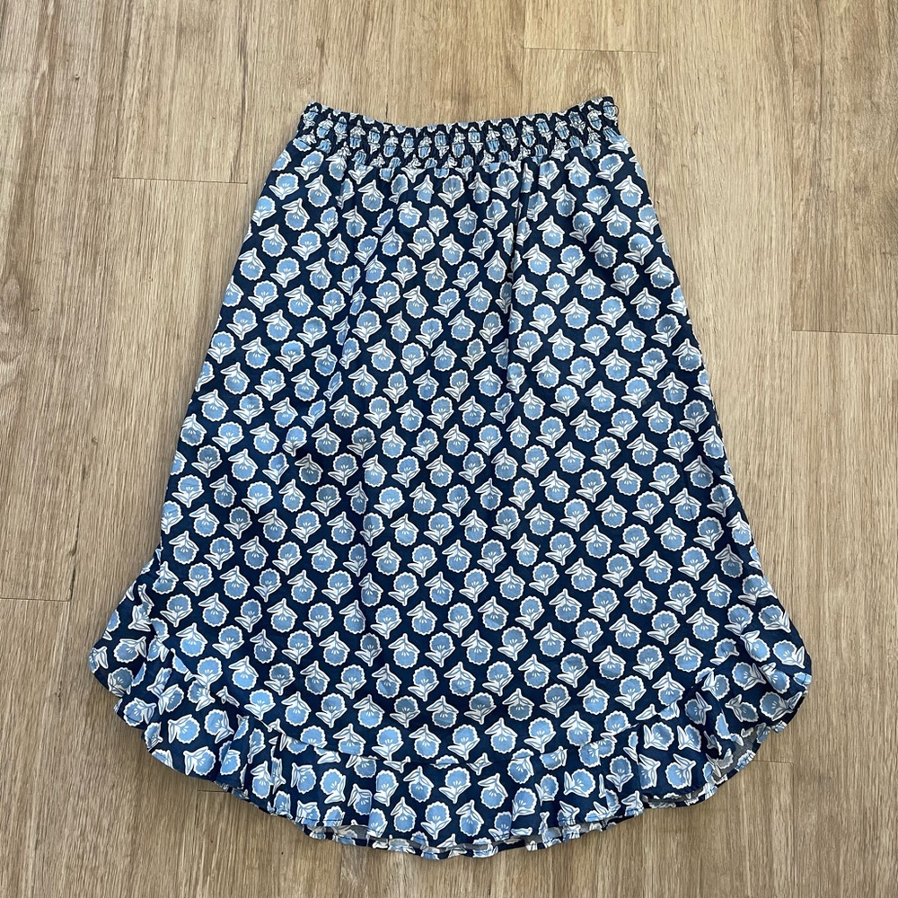 J crew Blue Floral Print Elastic-Waist Midi Skirt Size M